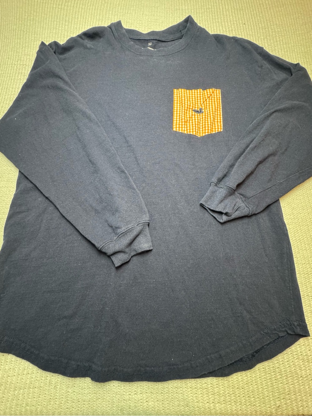 Women’s Navy Long-Sleeve Southern Marsh Shirt with Orange Check Pocket